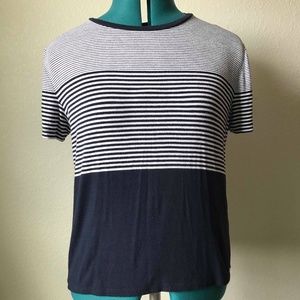 Abercrombie & Fitch Navy Blue White Stripe T Shirt